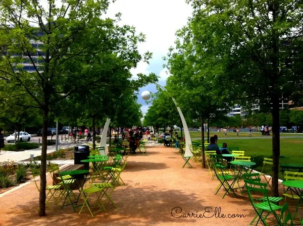 Tables at Klyde Warren Park.
