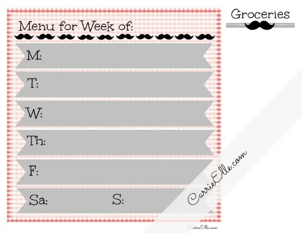 free meal planning printable mustache
