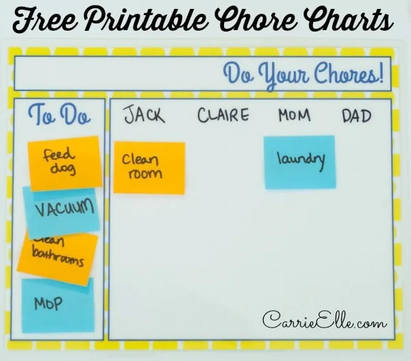 Free Printable Chore Charts Yellow
