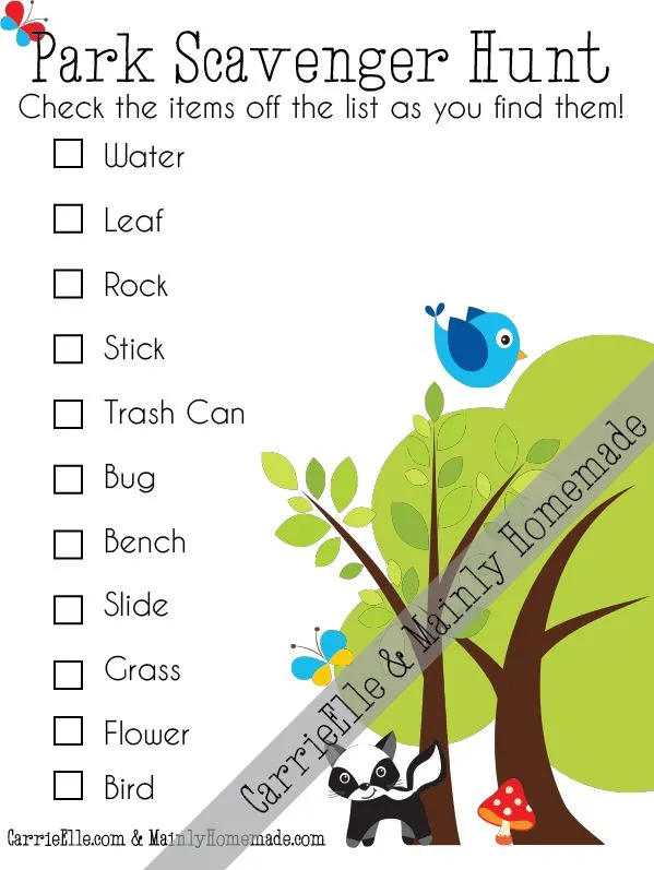 Park Scavenger Hunt Printable