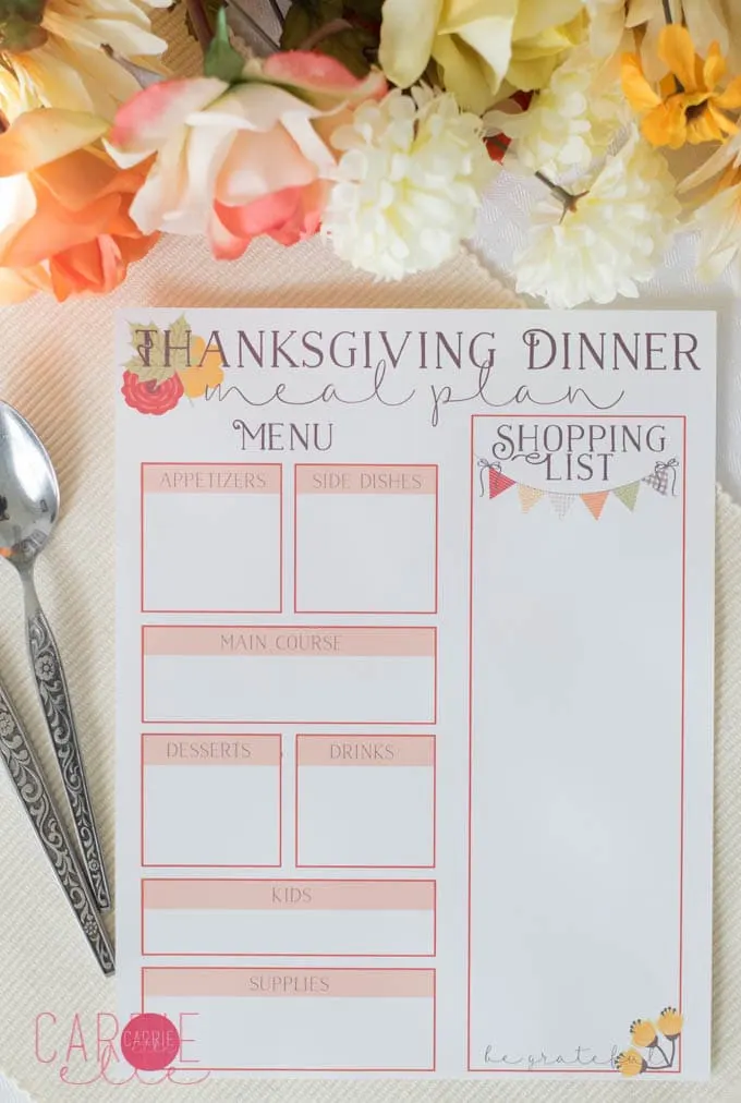 Free Thanksgiving Menu Planner Printable