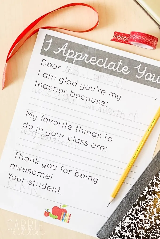 Teacher Appreciation Letter for Kids