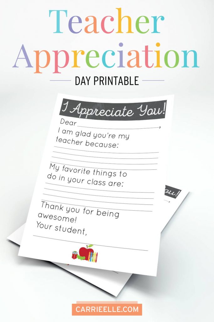 Teacher Appreciation Day Printable - Carrie Elle