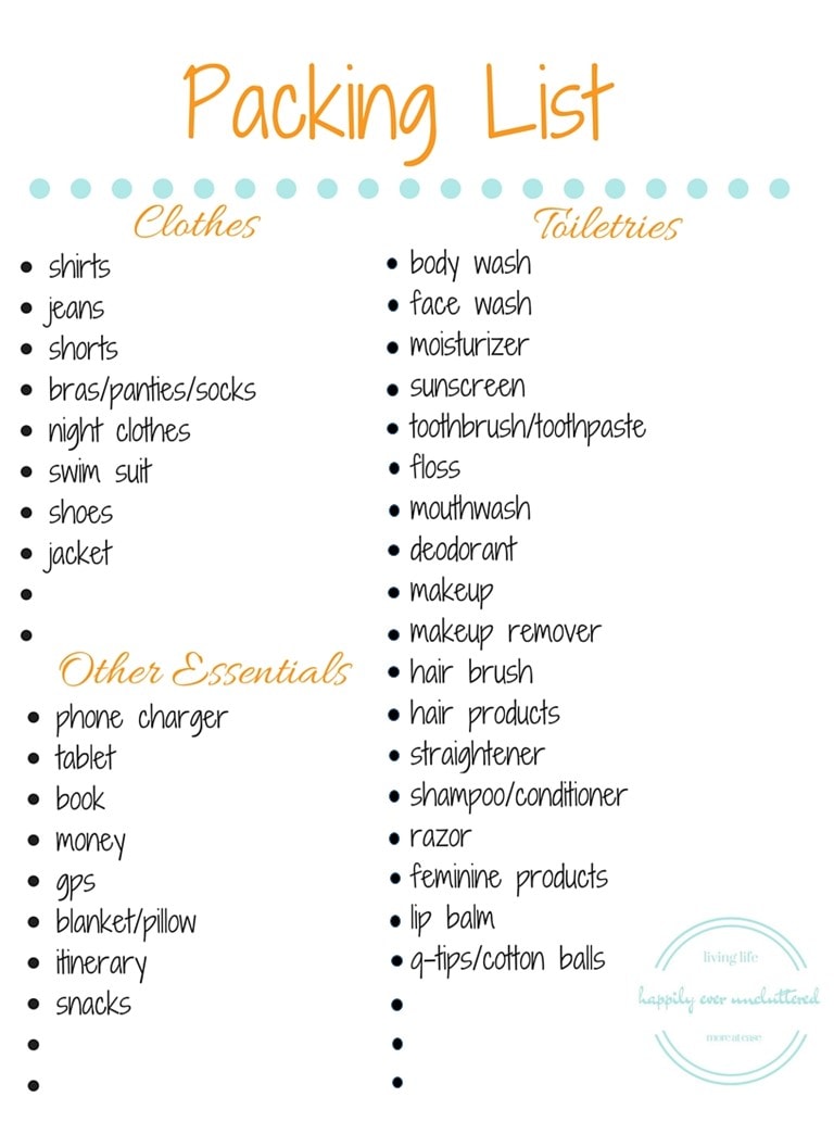 packing checklist printable carrie elle