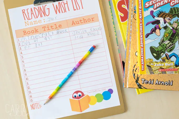 Printable Reading Wish List for Kids