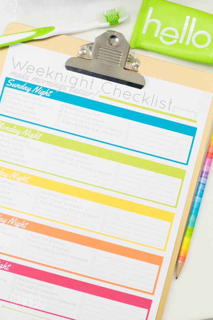 printable evening routine checklist