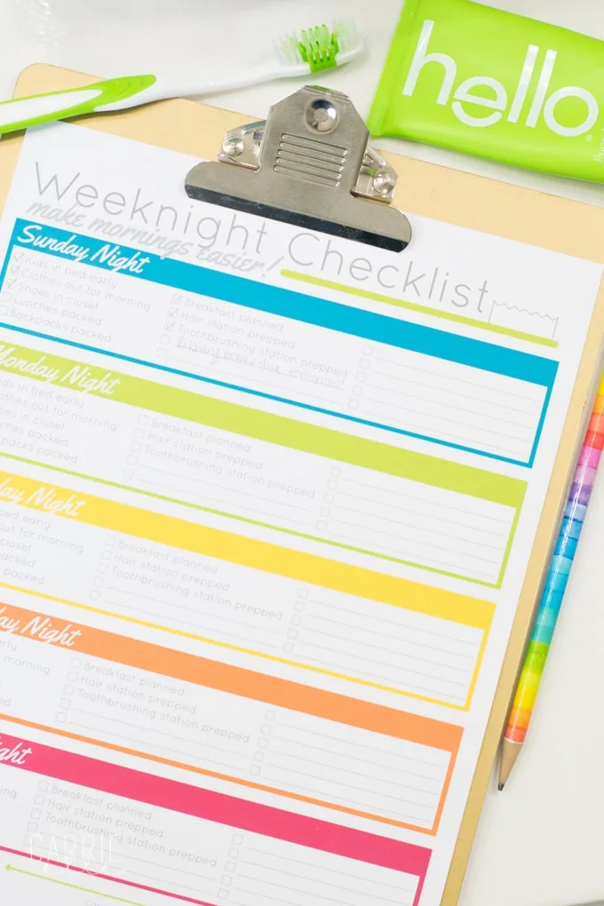 printable evening routine checklist
