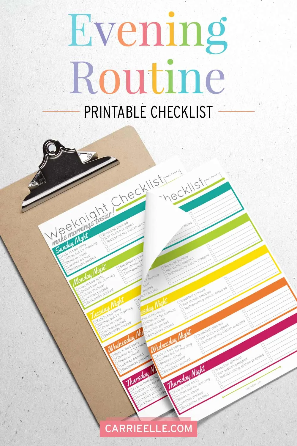 Printable Evening Routine Checklist Carrieelle.com