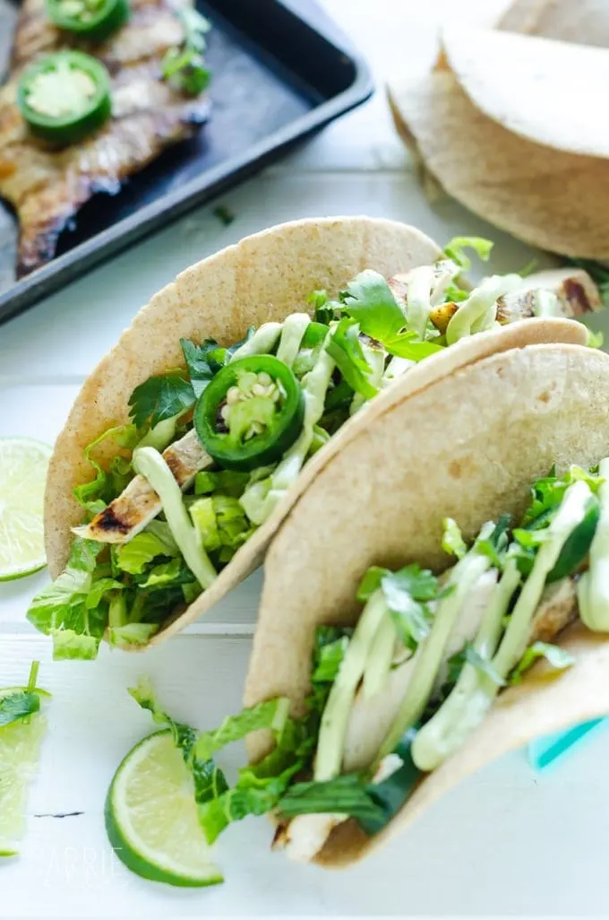 21 Day Fix Cilantro Lime Chicken Tacos with Avocado Cream Sauce