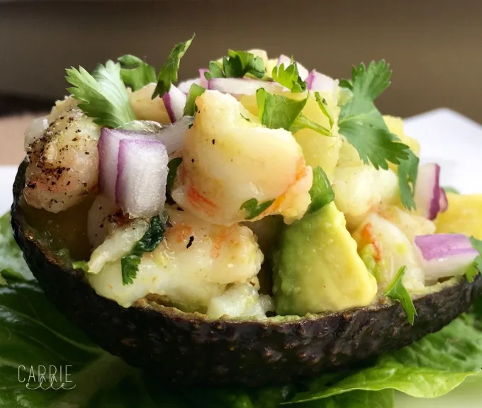 21 Day Fix Stuffed Avocado with Shrimp and Pineapple