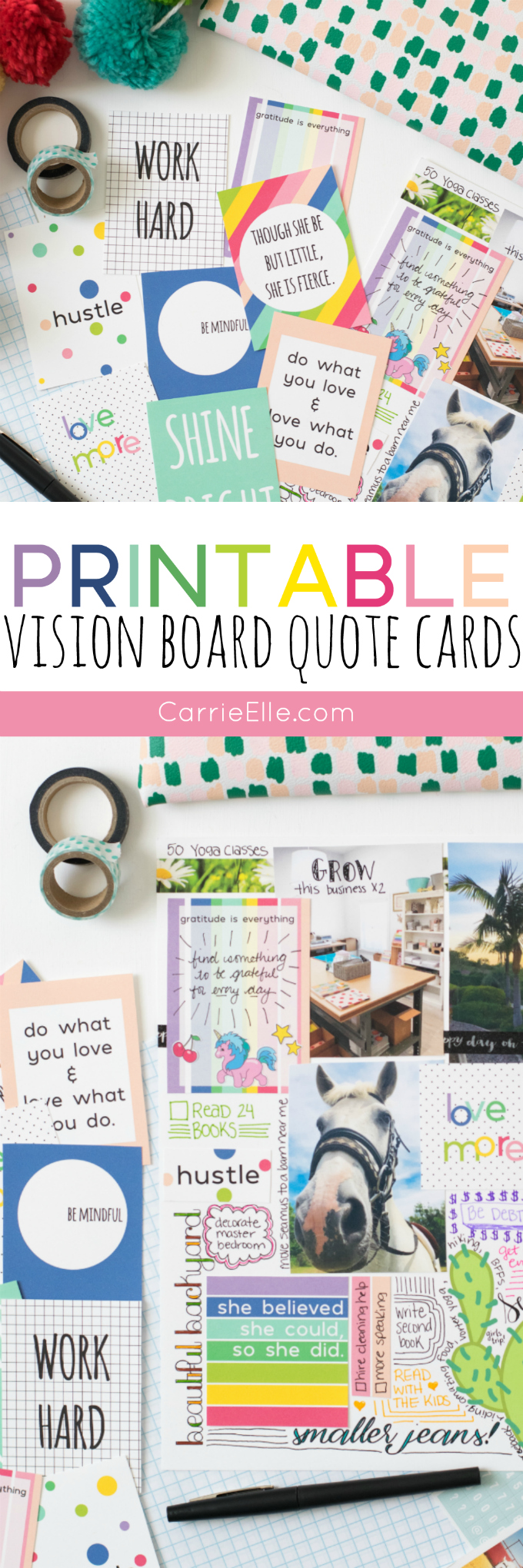 Vision Board Printables for Women, Positive Quote Cards for