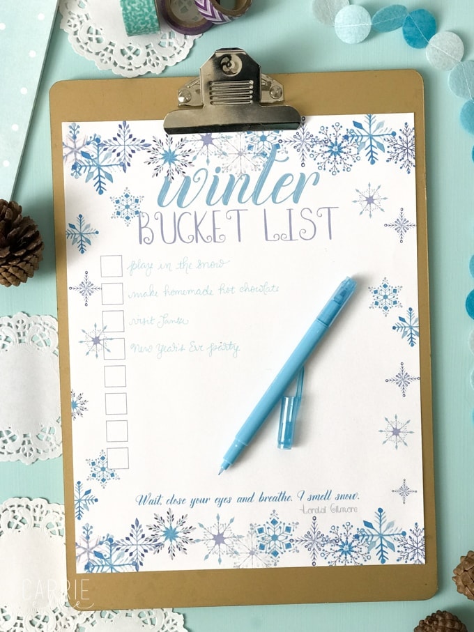 Printable Winter Bucket List - Carrie Elle