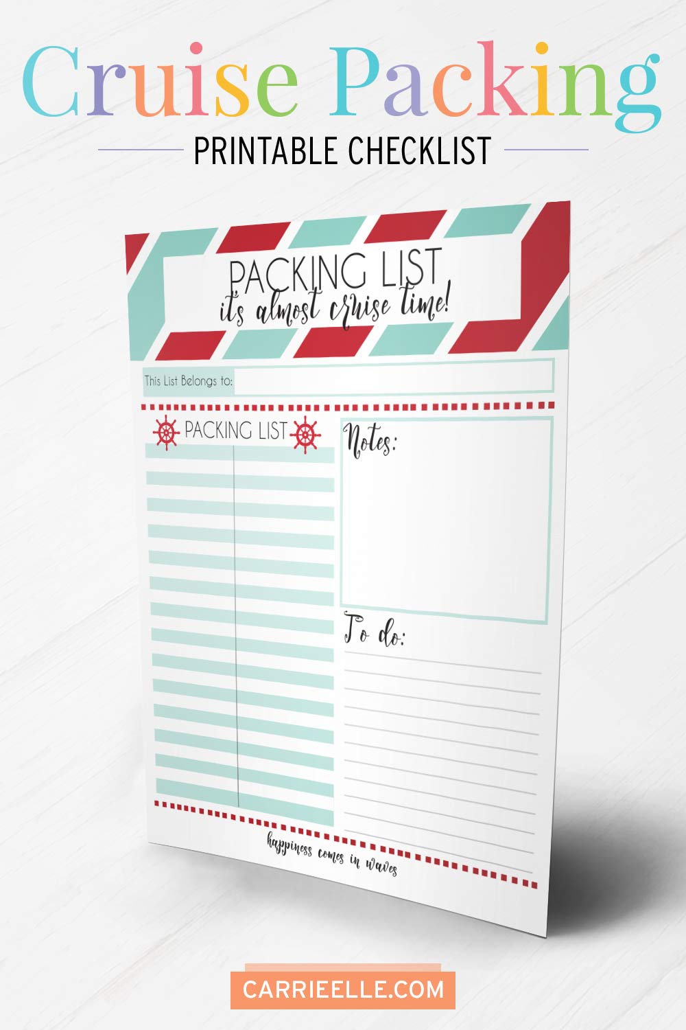 Printable Cruise Packing List for Kids CarrieElle.com