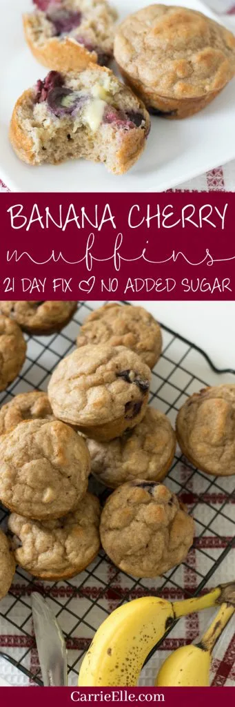 Healthy, no sugar added banana cherry muffins