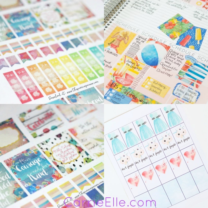 4 photos of colorful summertime planner stickers