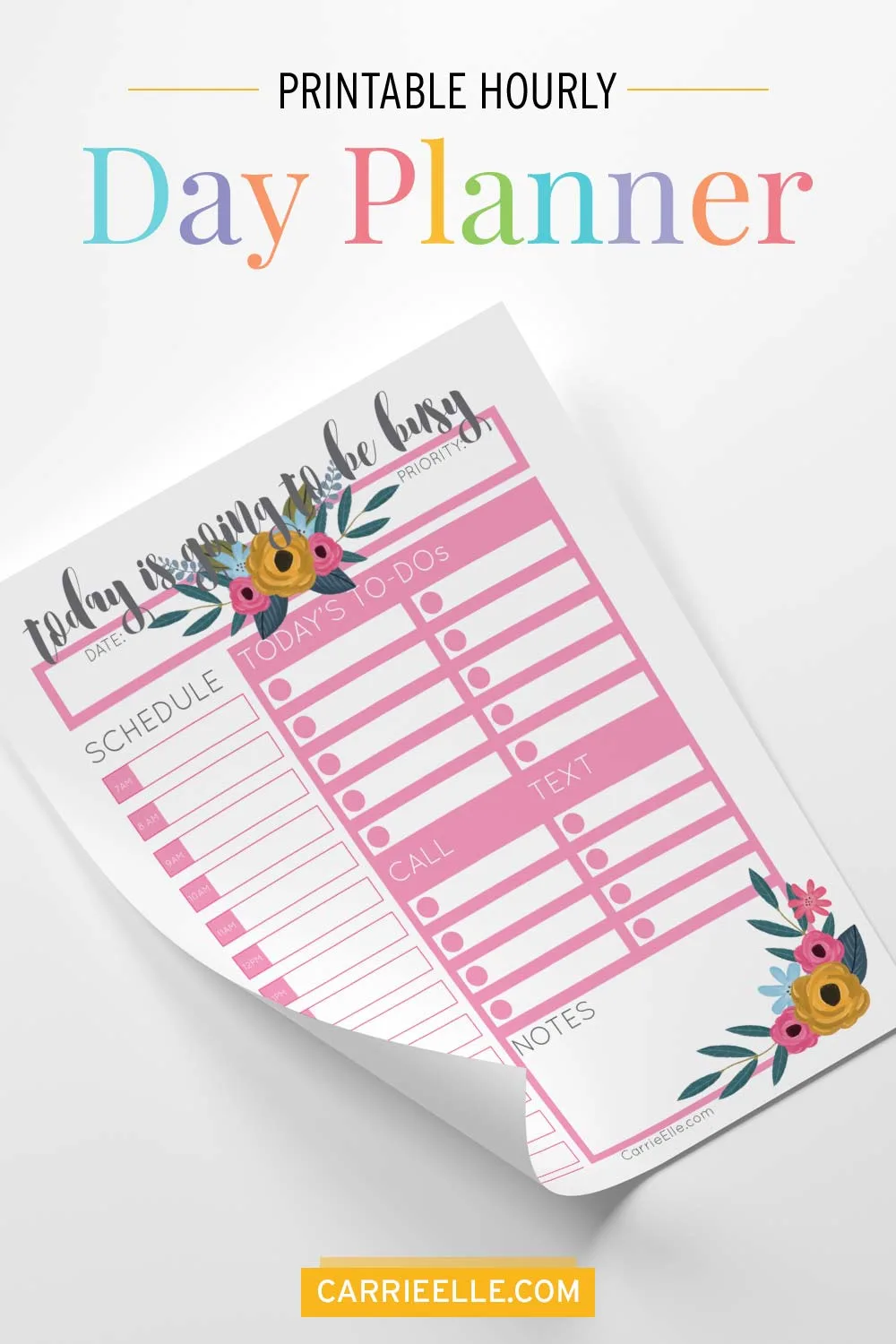 Printable Hourly Day Planner CarrieElle.com