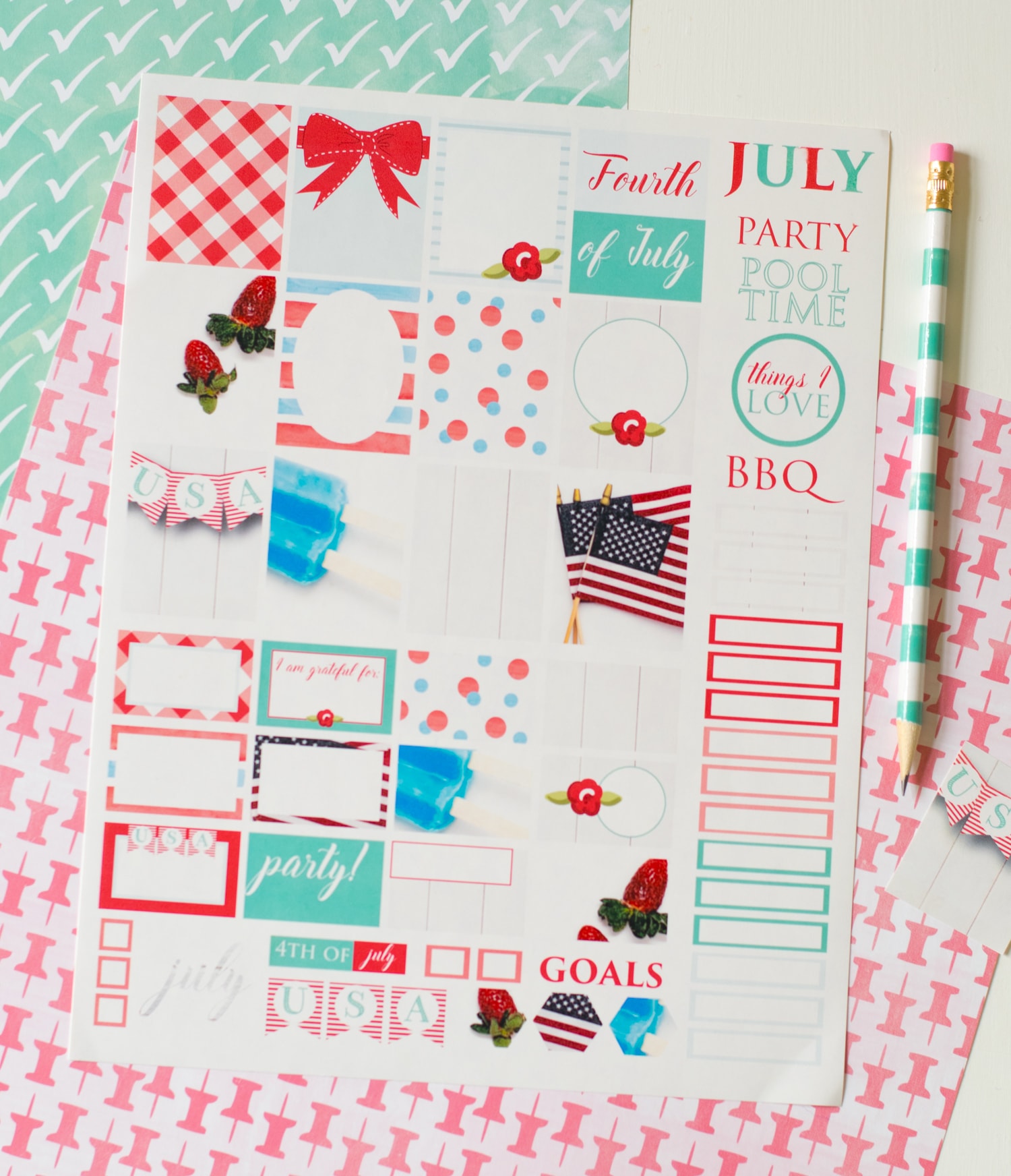 Printable 4th of July Planner Stickers