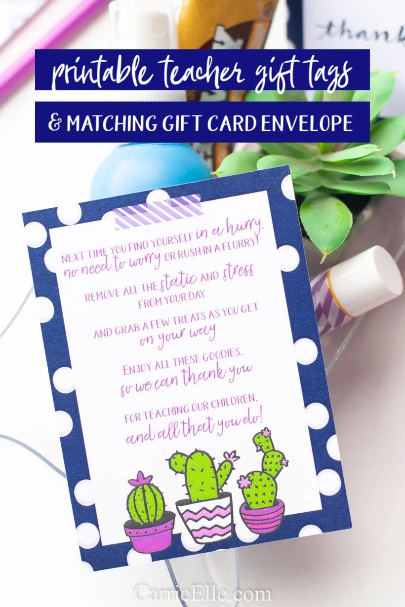Printable Teacher Gift Card with Cactus