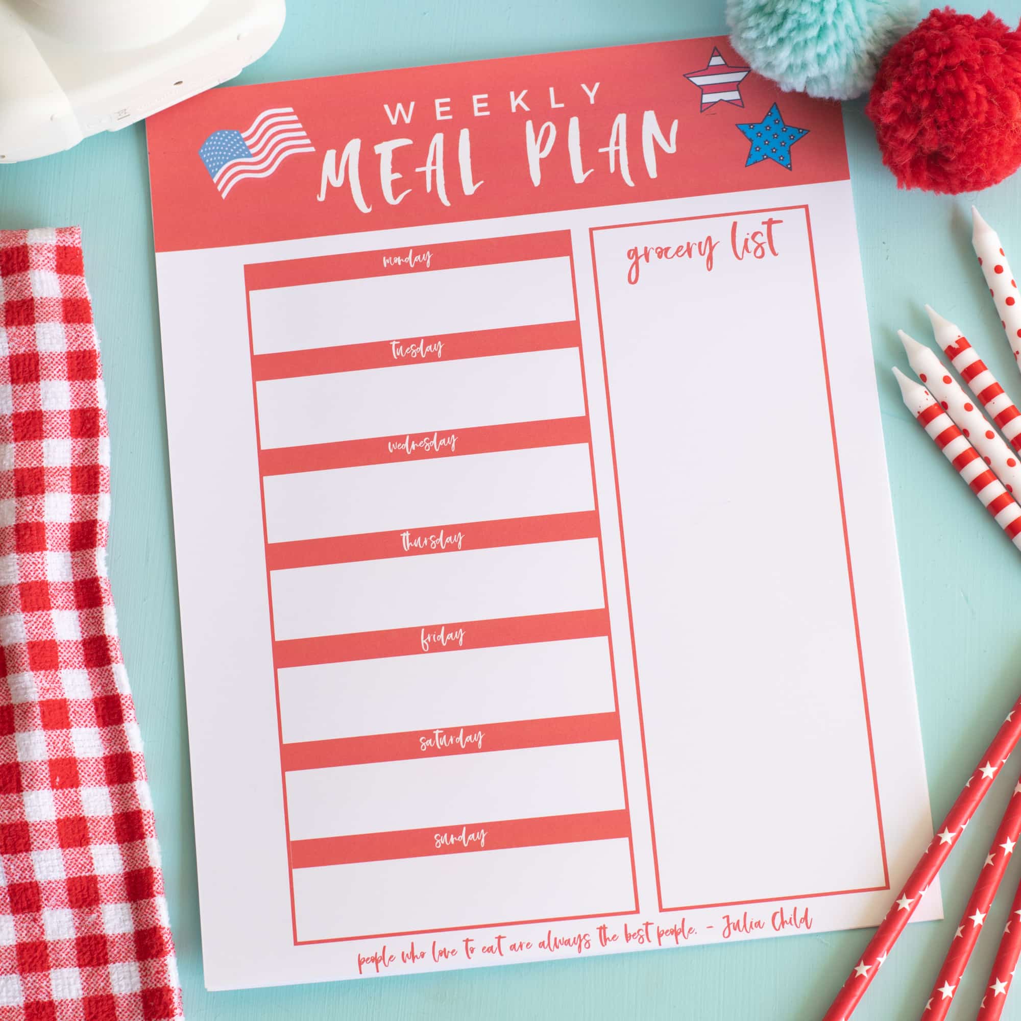 Printable Weekly Meal Planner for July