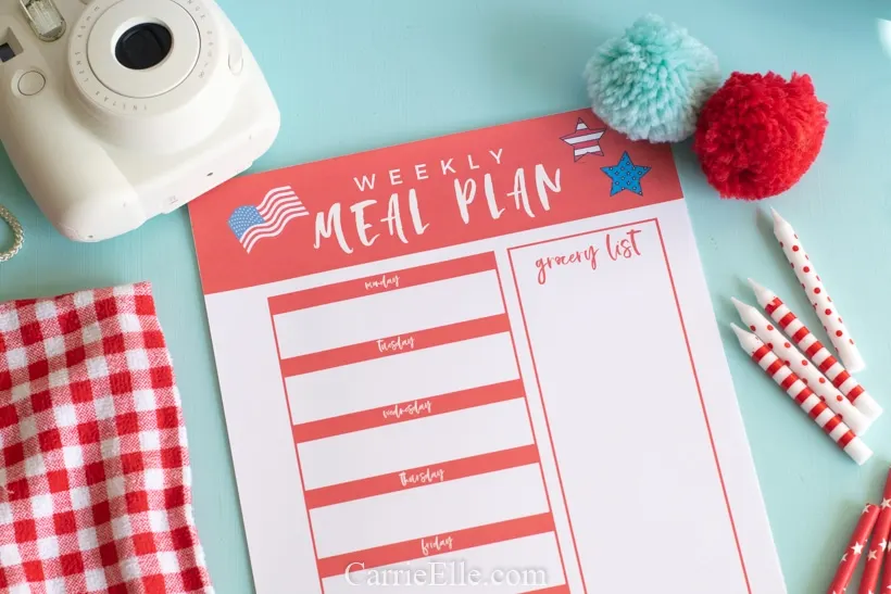 Printable Weekly Meal Planner 4th of July