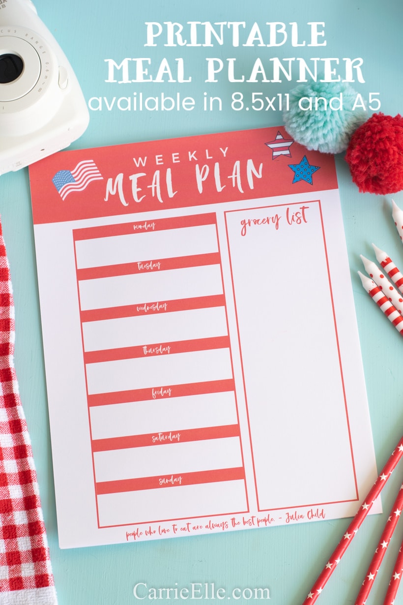 Printable Weekly Meal Planner 4th of July