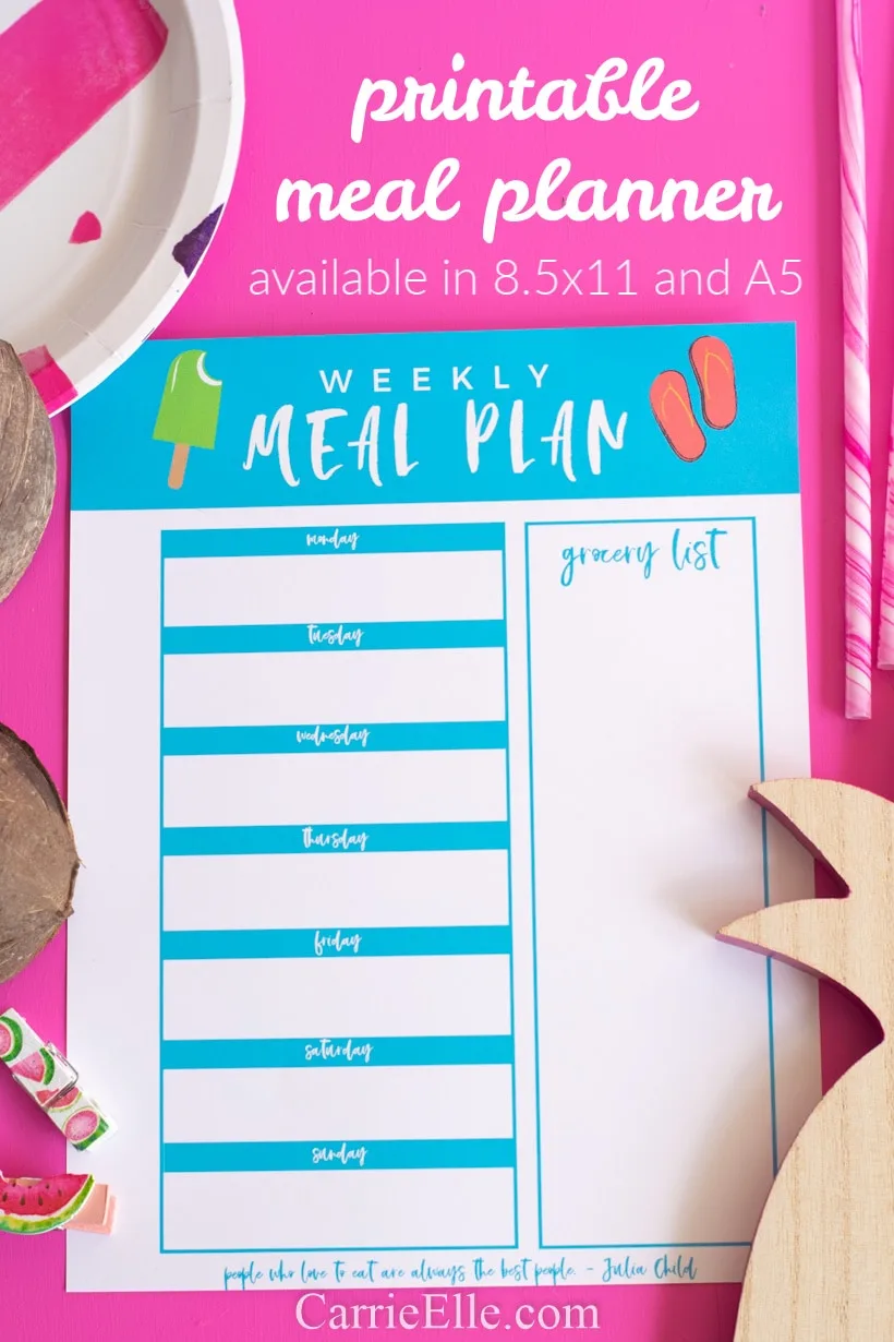 Printable Meal Planner for August Summer Theme