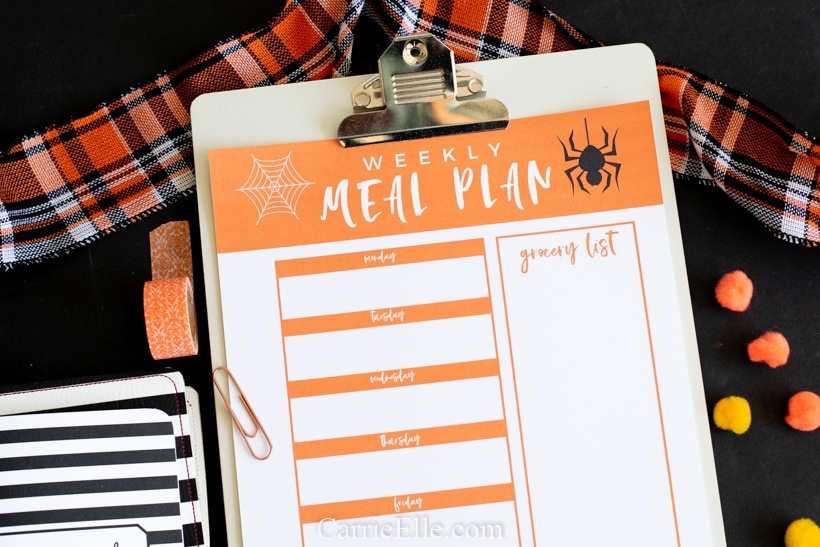 printable weekly meal planner for October