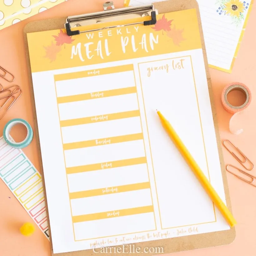 Printable Weekly Meal Planner for Fall