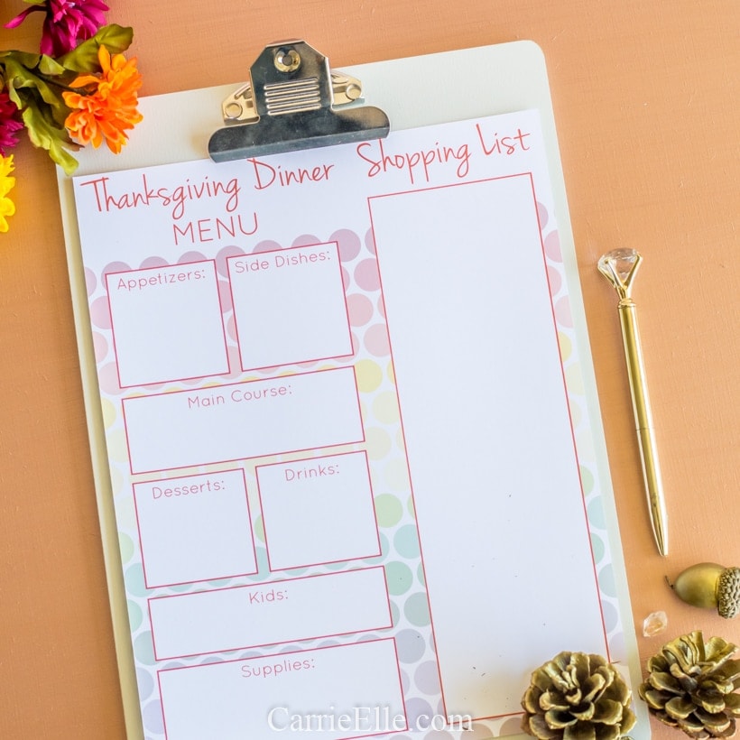 Printable Thanksgiving Dinner Planner CarrieElle.com