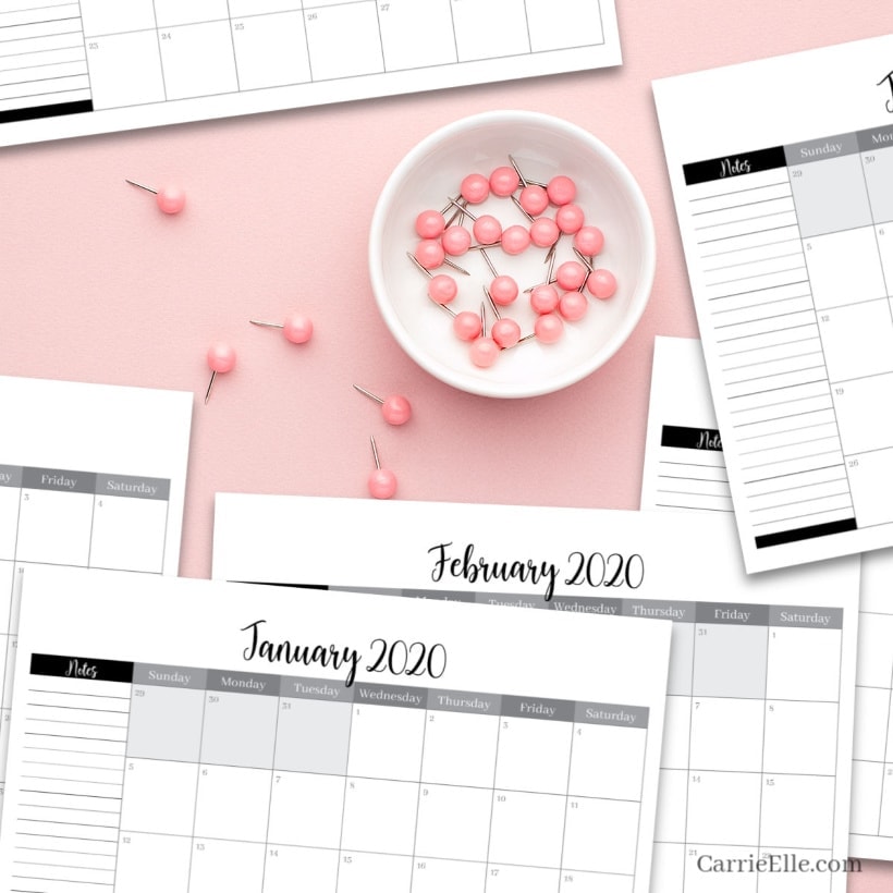 Free Printable 2020 Calendar CarrieElle