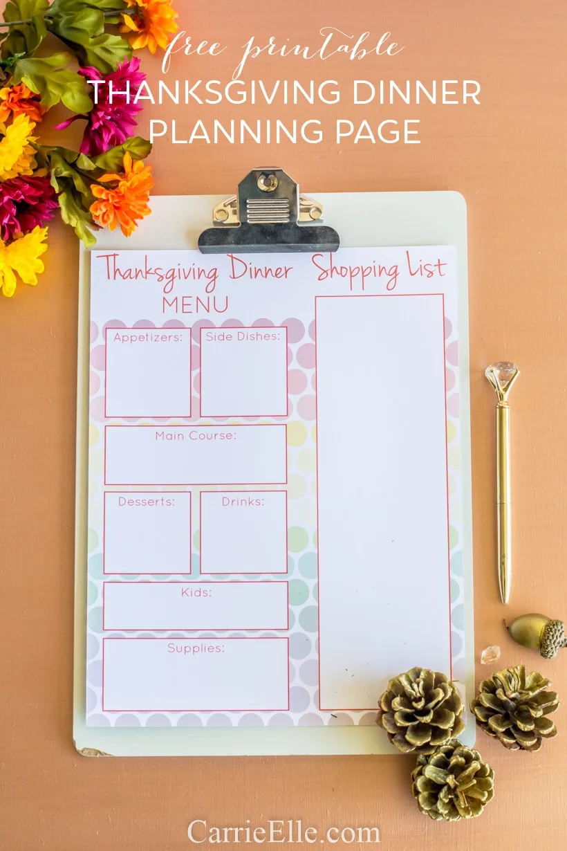 Printable Thanksgiving Dinner Planner CarrieElle.com