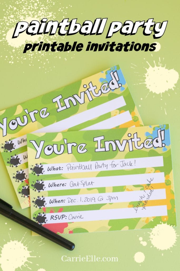 Printable Paintballl Party Invitations