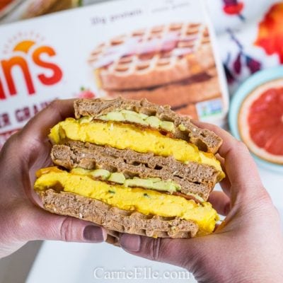 Protein Waffle Breakfast Sandwich with Rosemary Scrambled Eggs