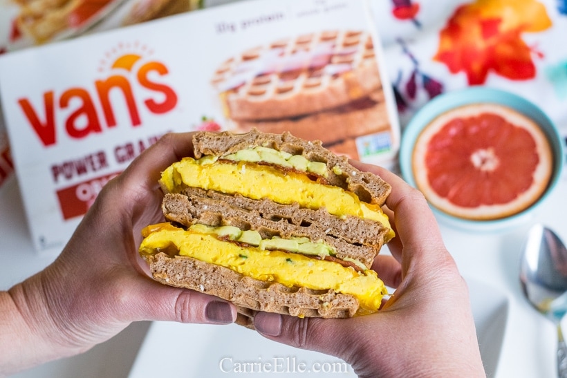 Protein Waffle Breakfast Sandwich with Rosemary Scrambled Eggs