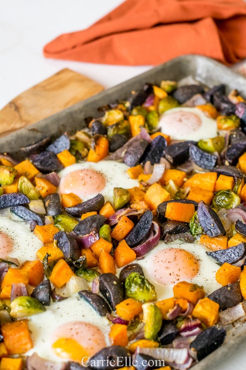 Sheet Pan Sweet Potato Breakfast Hash CarrieElle.com