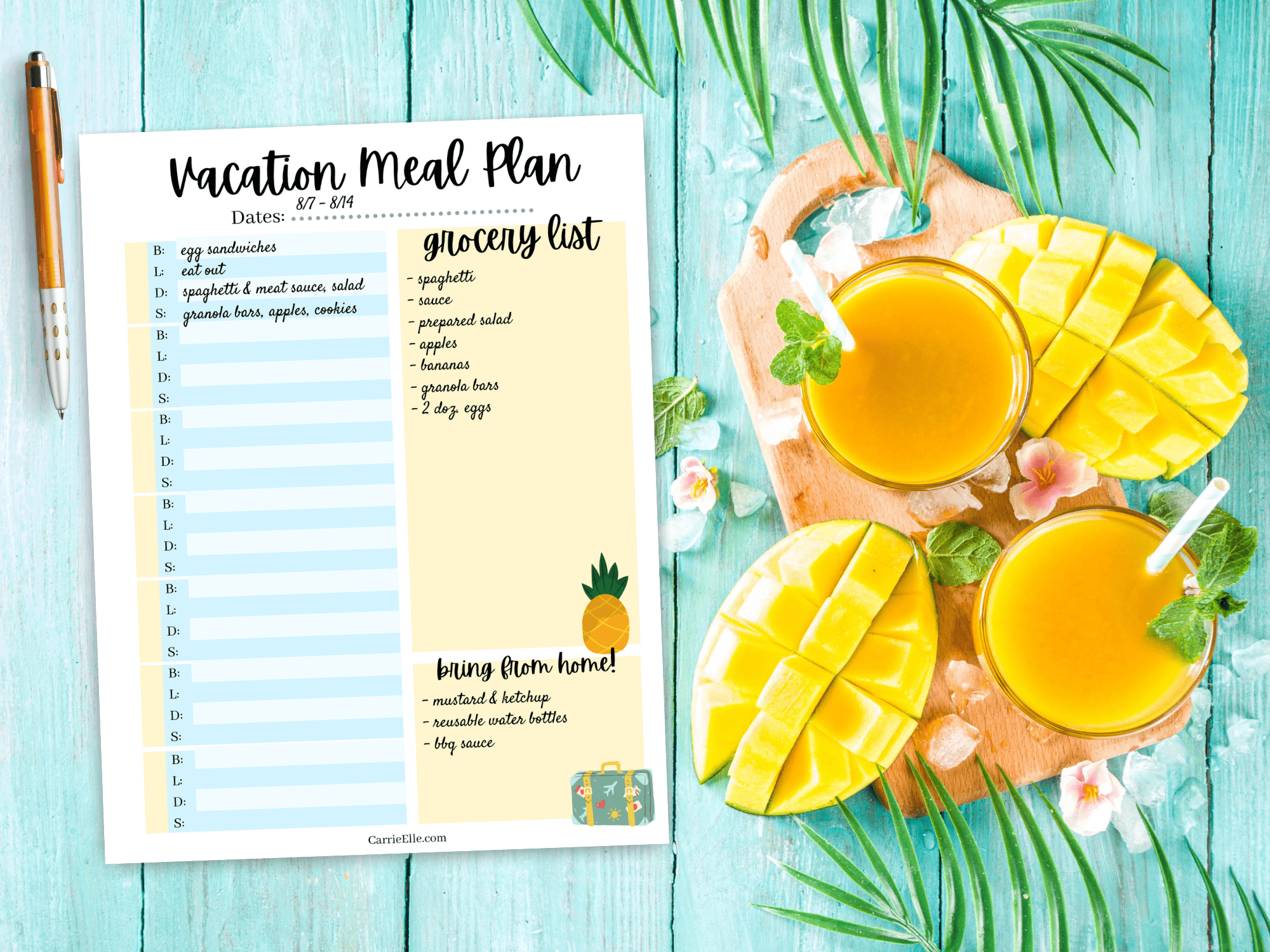 Printable Vacation Meal Planning Page