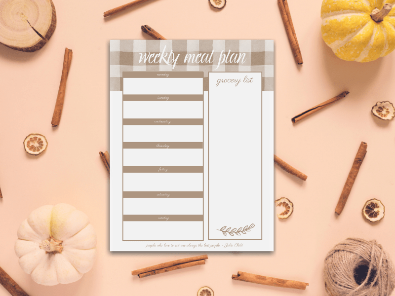 Printable Weekly Meal Planner for Fall