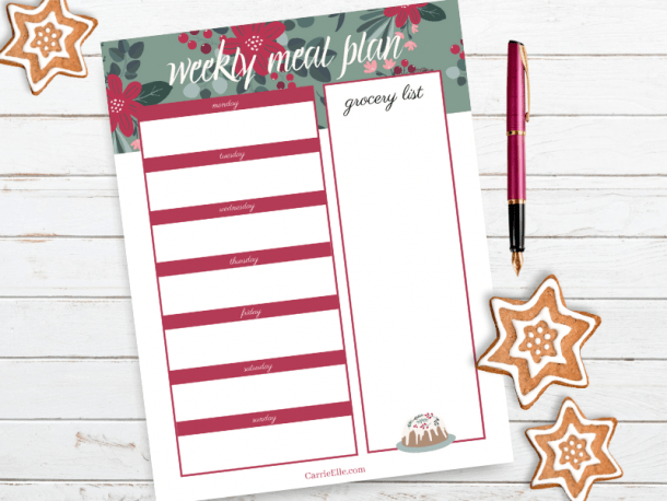Cute and Simple Printable Christmas Meal Planner - Carrie Elle