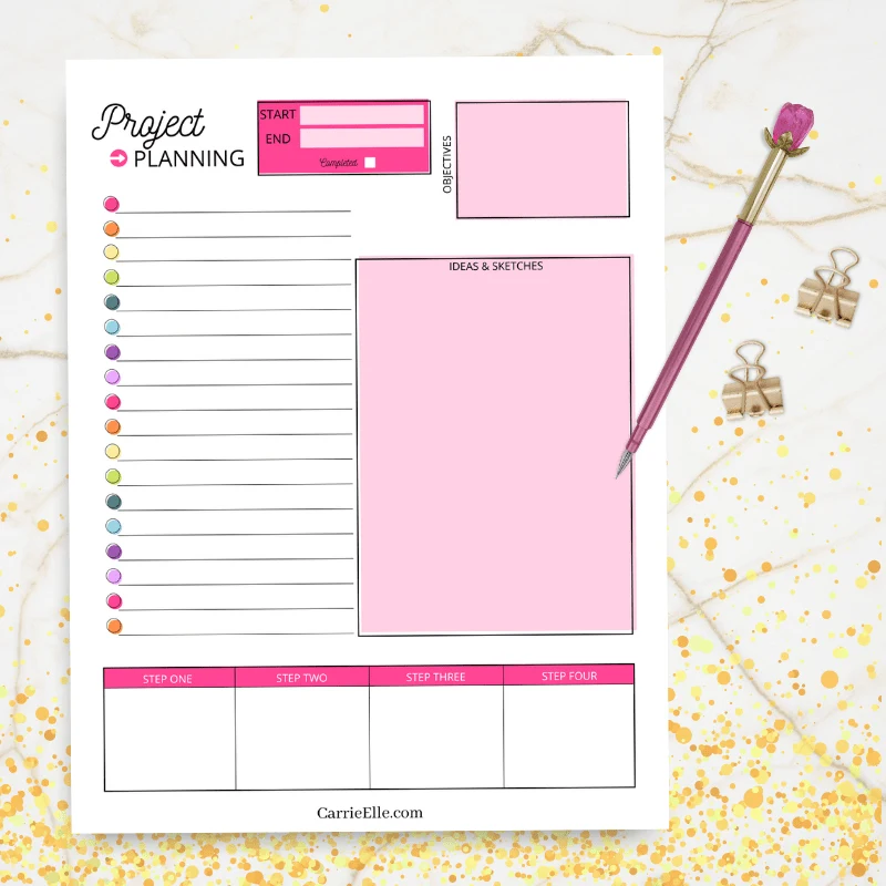 featured image showing the finished printable rainbow project planner ready to use.