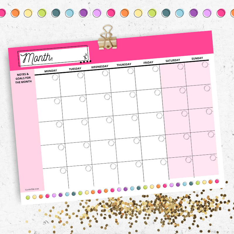 Printable Blank Rainbow Calendar