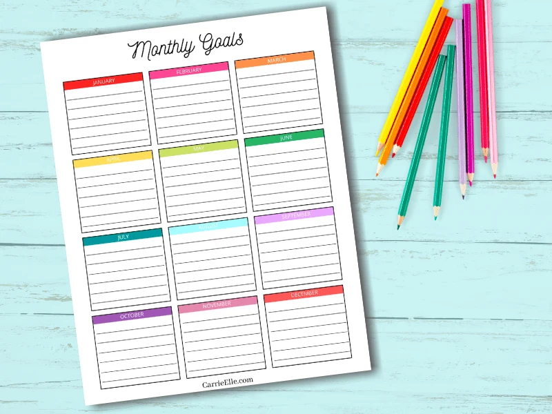 A look at the finished rainbow goal tracker ready to be filled out. 