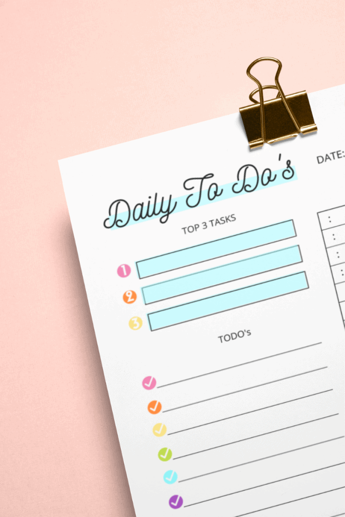 a close up of the top corner of the day planner printable rainbow printable daily planner page. 