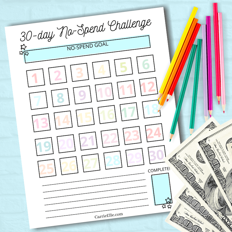 Free 30Day NoSpend Challenge Printable Carrie Elle
