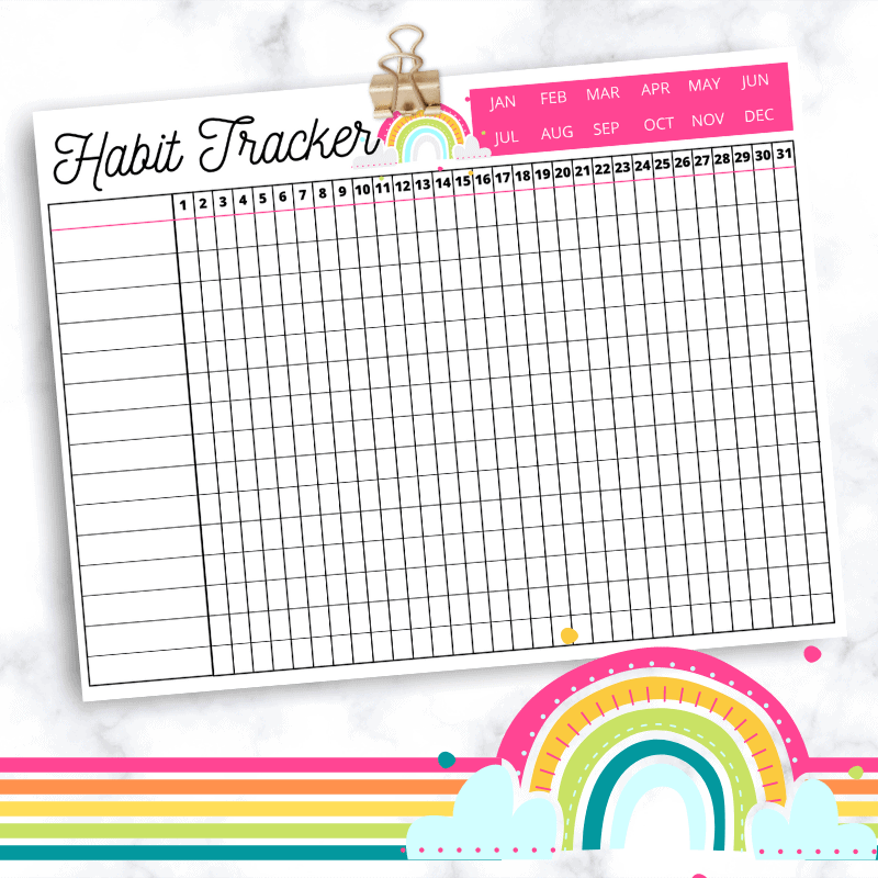 Rainbow Monthly Habit Tracker - Printable Rainbow Stickers For The