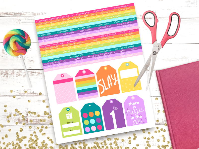 Today I'm sharing some gorgeous printable rainbow planner stickers that you can make at home! These rainbow tags are great for any planner or organizing sheets. Try your hand at making some rainbow text planner stickers to brighten up your next layout! 