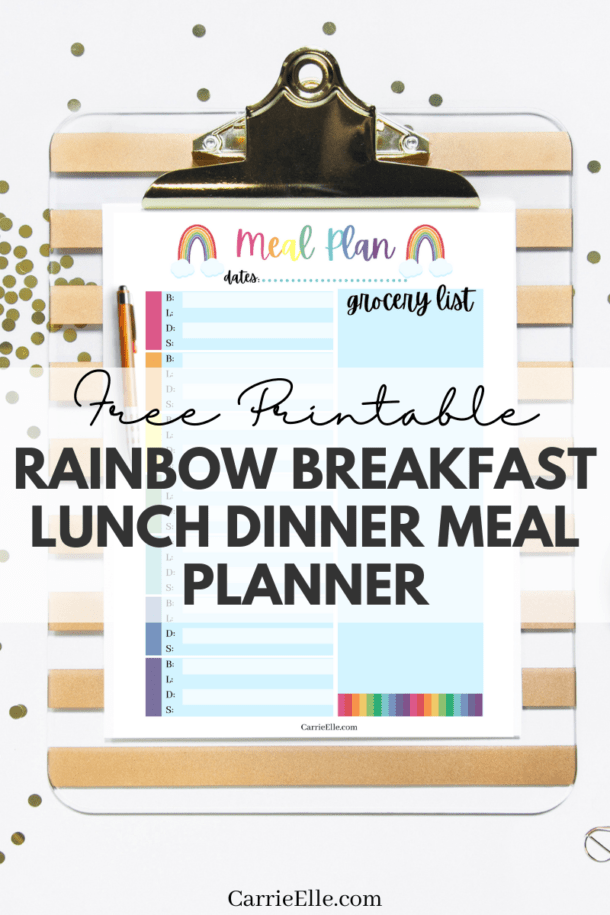 Rainbow Breakfast Lunch Dinner Meal Planner Printable - Carrie Elle