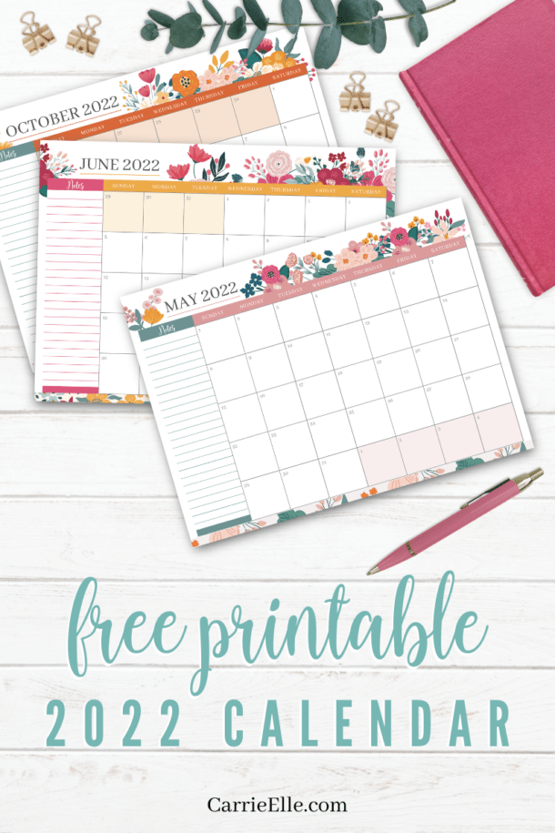 Free Printable 2022 Floral Calendar Carrie Elle