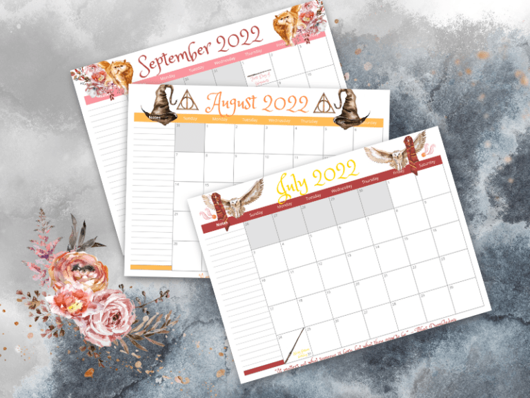Free Printable 2022 Wizard Magic Harry Potter-Themed Calendar - Carrie Elle