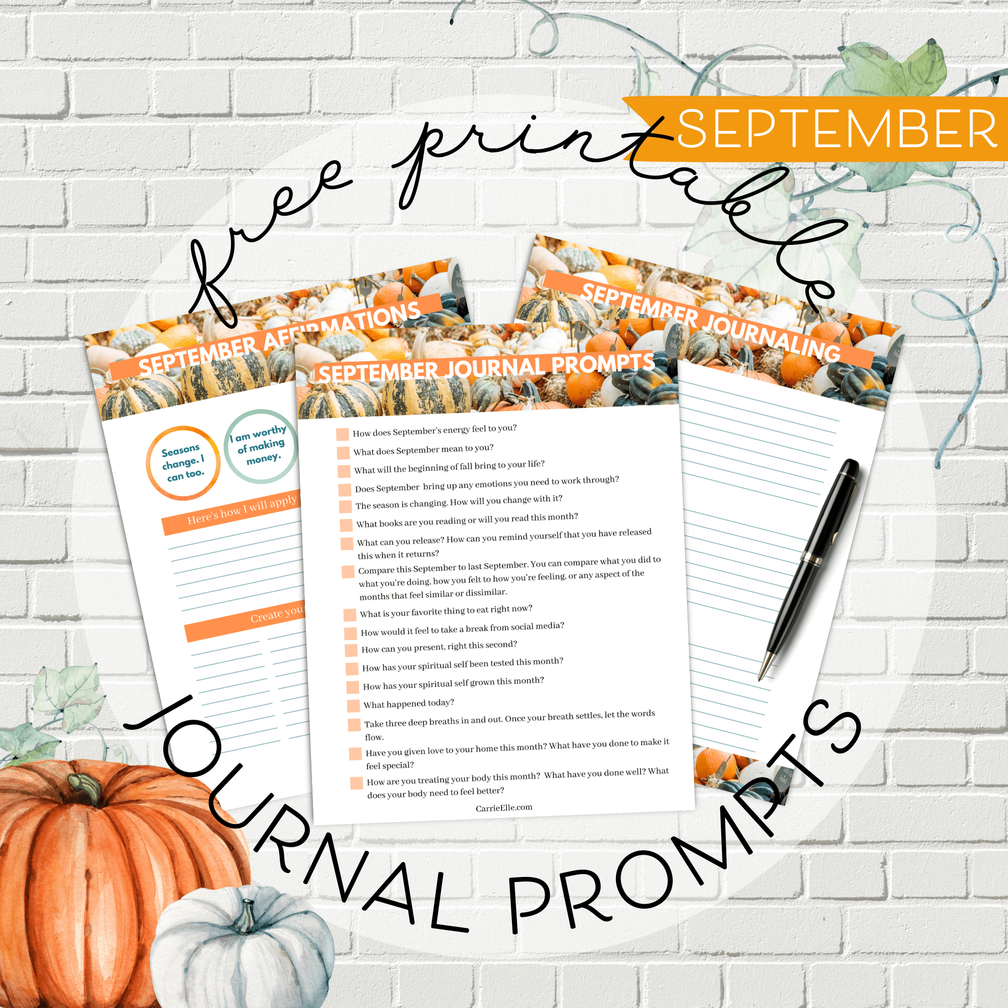September Journal Prompts, Affirmations, and Journaling Printables