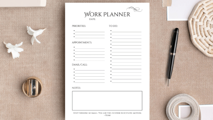 Printable Daily Work Planner {Black & White, Printer-Friendly}